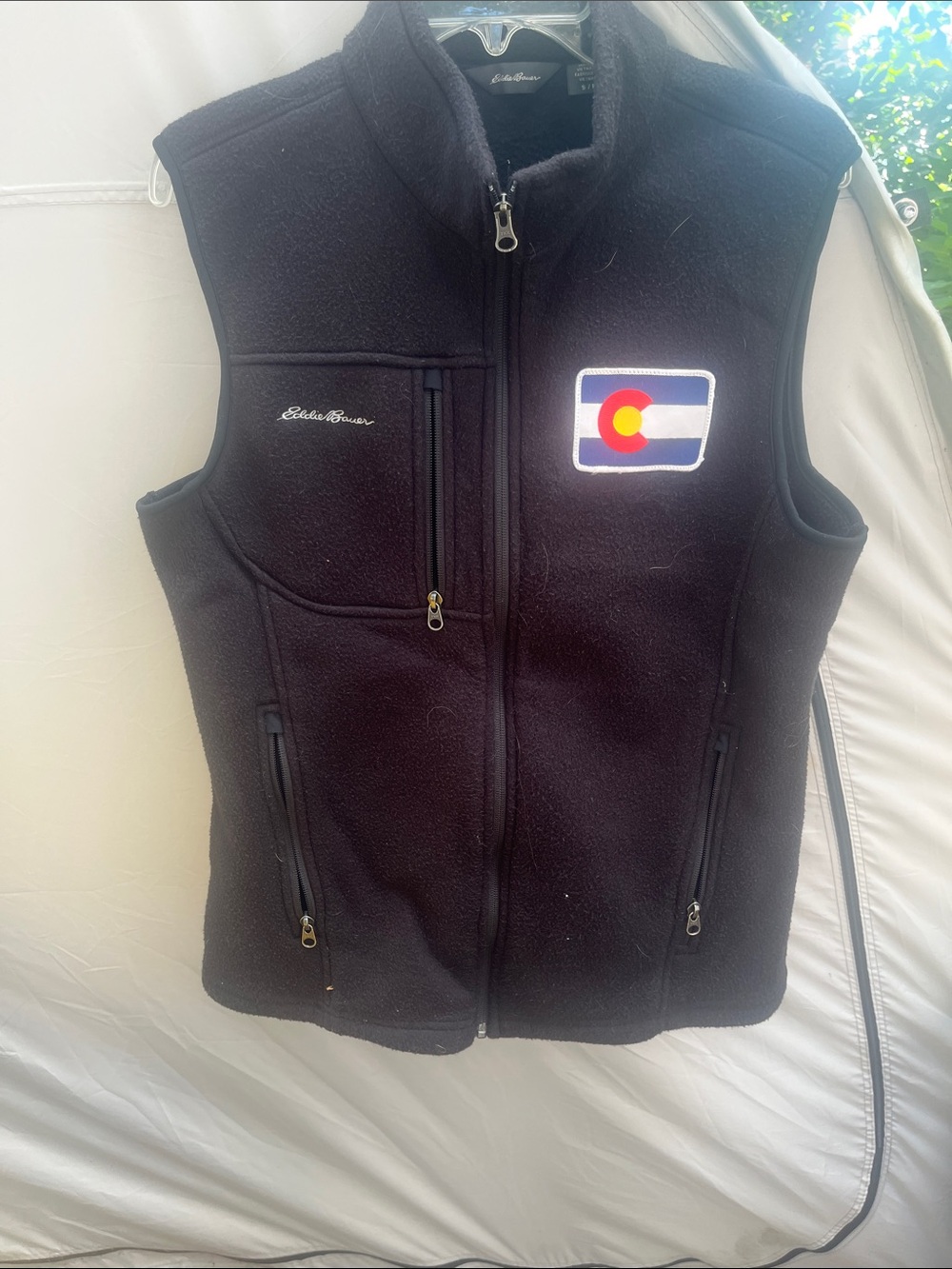 Eddie Bauer Black Fleece Vest with Colorado Flag Patch